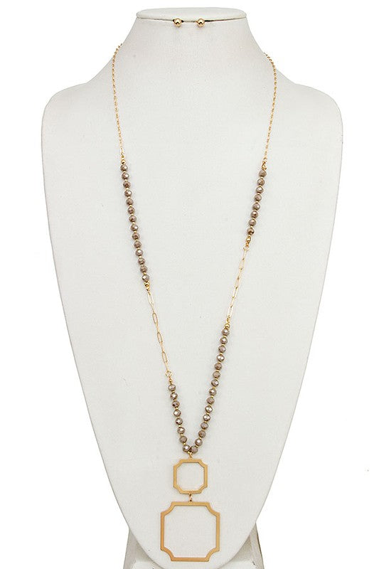 Gold Square Long Necklace Set - Weeping Willow Boutique