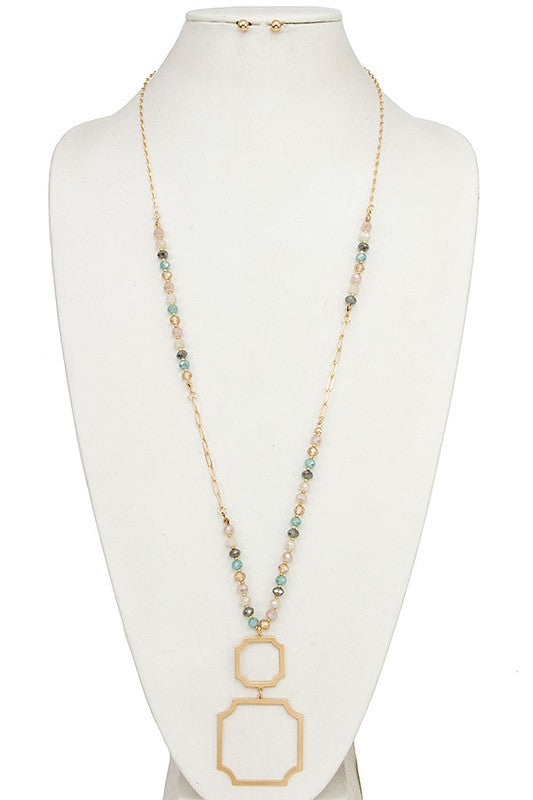 Gold Square Long Necklace Set - Weeping Willow Boutique