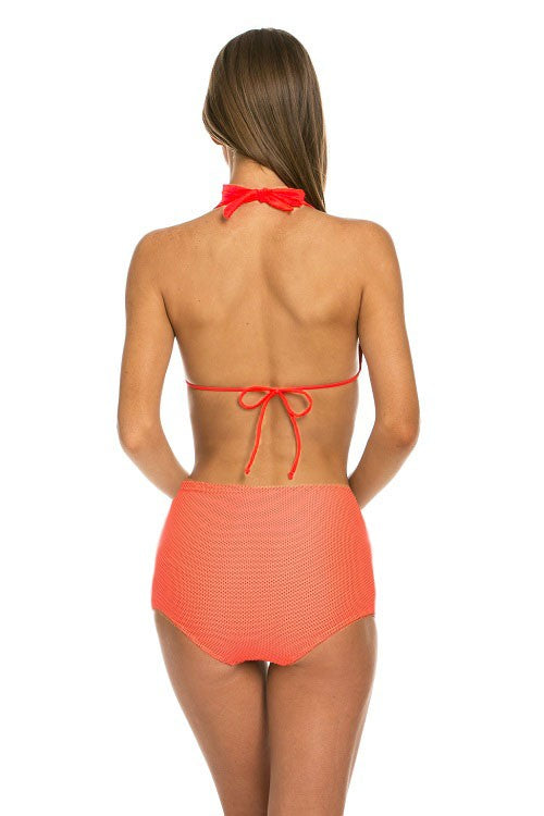 Red Strappy Halter and Hi-Waist Bikini