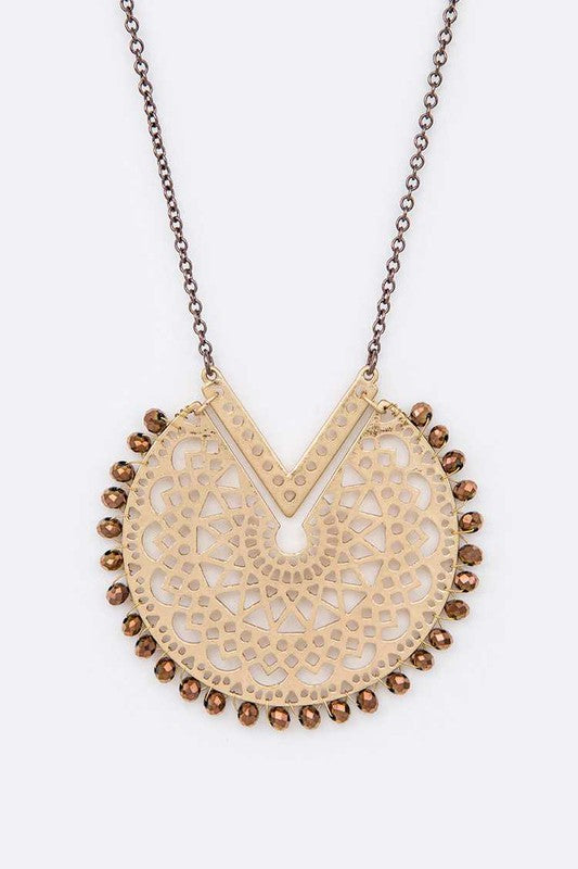 Crystal Beaded Cutout Pendant Necklace - Weeping Willow Boutique