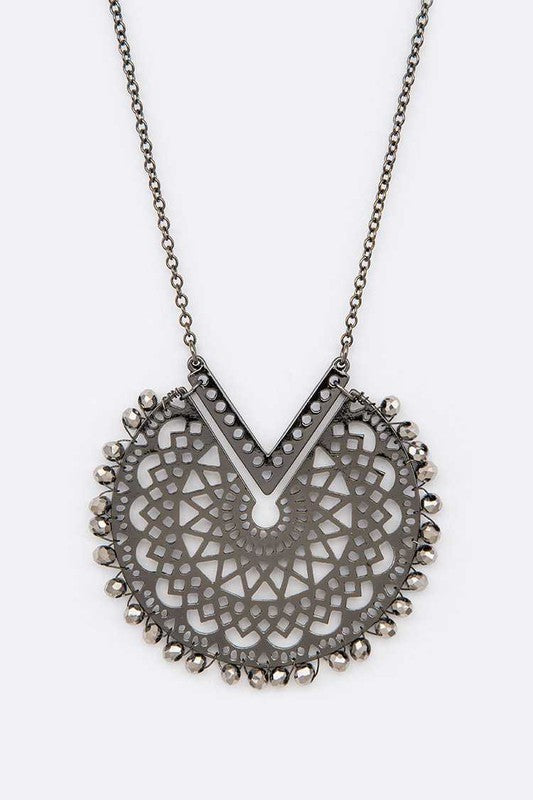Crystal Beaded Cutout Pendant Necklace - Weeping Willow Boutique