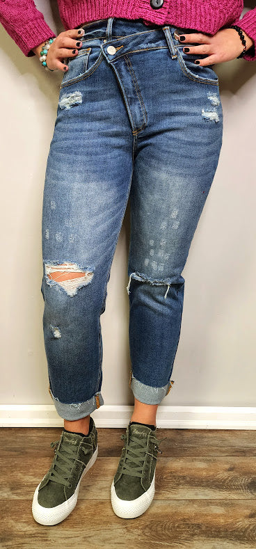 Risen Crossover Denim Jeans