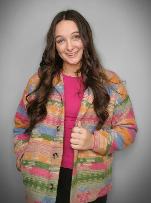 Fushia Multi Print Shacket
