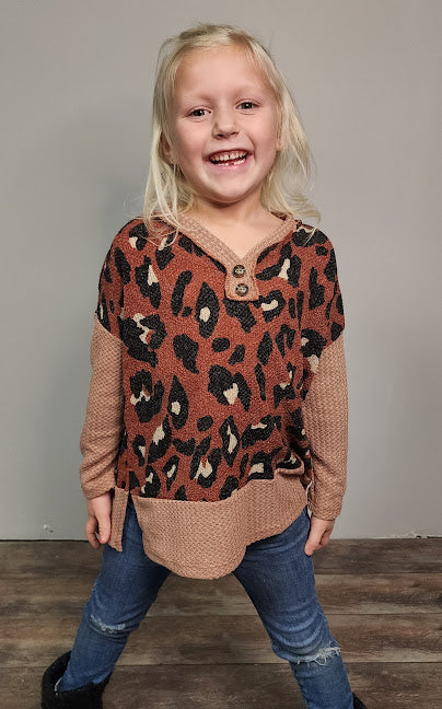 Kids Leopard Waffle Knit Top