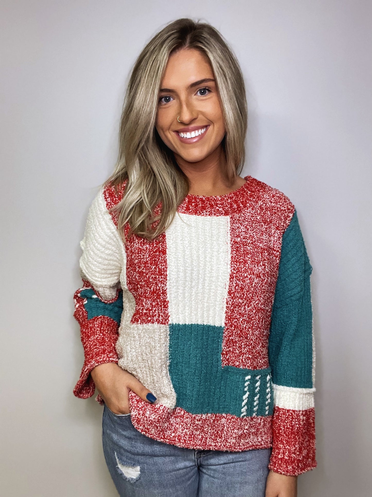 Berry Color Block Sweater