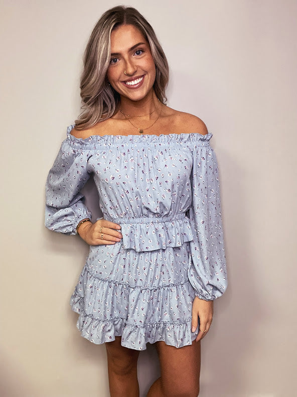 Baby Blue Floral Skirt and Top Set