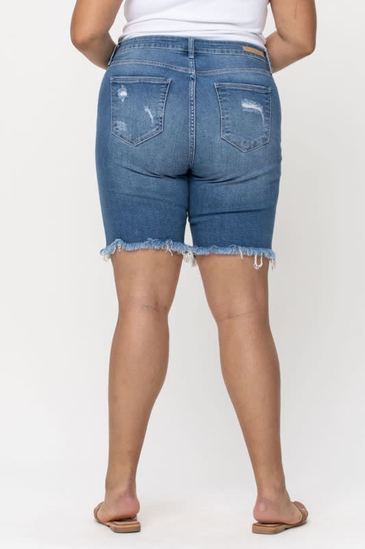 Plus Mid-Rise Bermuda Raw Hem Shorts - Weeping Willow Boutique